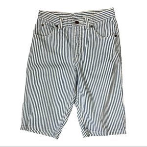 Vintage 90s Calvin Klein Blue White Striped Denim Jean Shorts High Waisted